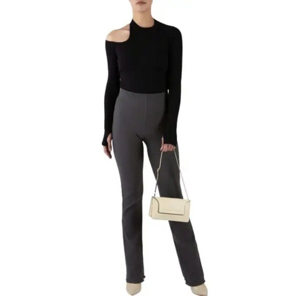 GOOD AMERICAN Ribbed Slim Flare High Rise Pants in Ink Size 3
